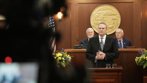 Gov. Mike Dunleavy delivers his final State of the State speech at the Alaska State Capitol in Juneau on Jan. 22, 2026.