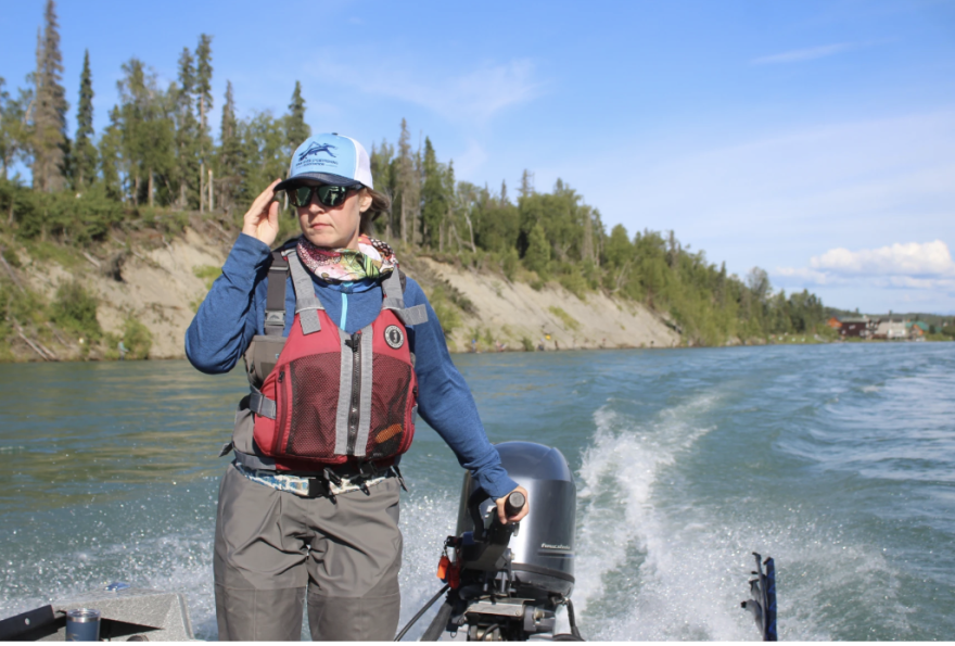 Kenai River Sportfishing Association Executive Director Shannon Martin pilots her boat on the Kenai River on Wednesday, July 29, 2026 in Soldotna, Alaska.