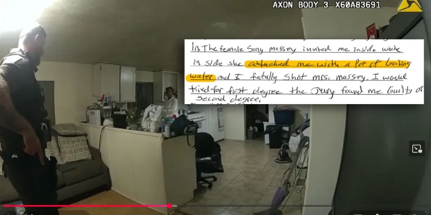 Body camera video depicts former Sangamon County Sheriff’s Deputy Sean Grayson seconds before he shot and killed Sonya Massey in her kitchen. Within that image, Grayson’s hand-written note shows his description of the encounter.