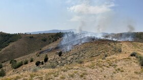 The West Echo Fire burns in the hills west of Echo Reservoir and Interstate 80 in northern Summit County on Aug. 7, 2026.