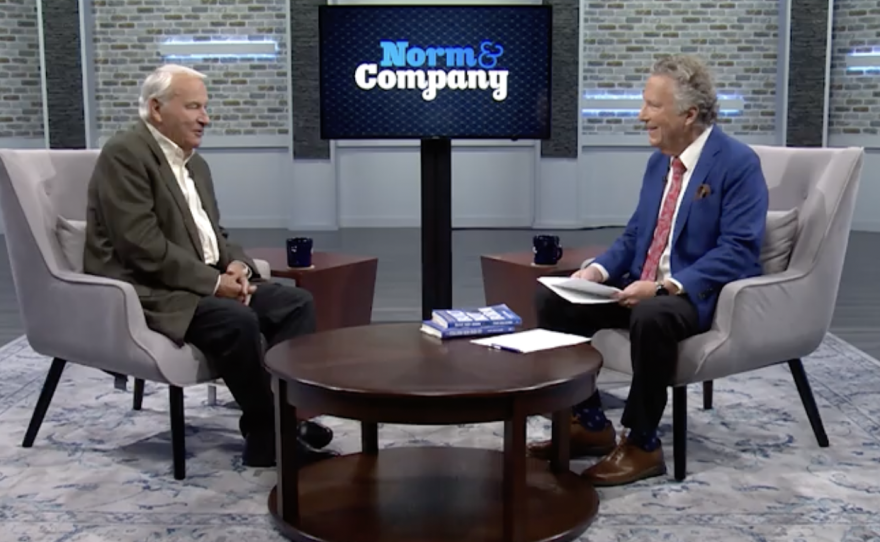 WXXI President Norm Silverstein, right, interviews Tom Golisano in a “Norm & Company” episode in 2020. Throughout the show’s 11-year tenure, Silverstein interviewed many notable Rochesterians.
