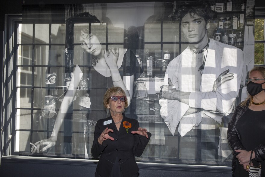 Carol Ockman, Marie Saleby Botanical Gardens' Curator at Large, leads a tour through a gallery of Robert Mapplethorpe's photographs.