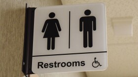 black and white Bathroom Sign