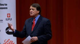 Former Indiana Supreme Court Chief Justice Randall Shepard moderated the forum hosted by the Indiana University Pubic Policy Institute.