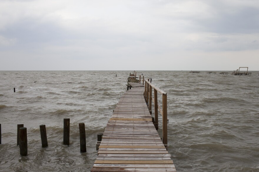 A damaged fishing dock in Rockport, Texas. Long Nguyen hopes that by Spring Break 2018, the harbor will be cleaned up and he can reopen his bait stand.