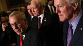 Senate Majority Leader Sen. Mitch McConnell (R-Ky.) (left) speaks during a news briefing at the U.S. Capitol on Nov. 28, 2017 in Washington, D.C. (Alex Wong/Getty Images)