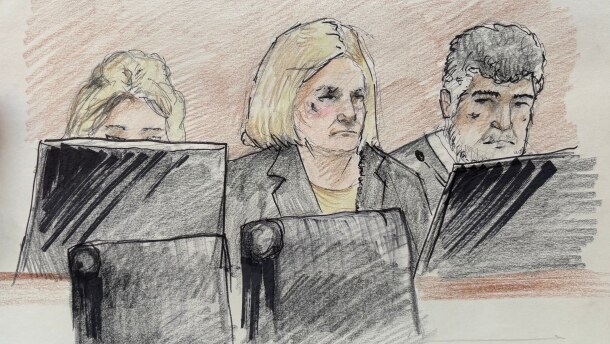 This courtroom sketch depicts Milwaukee County Circuit Judge Hannah Dugan in court on Monday, Dec. 15, 2025 in Milwaukee, Wis.