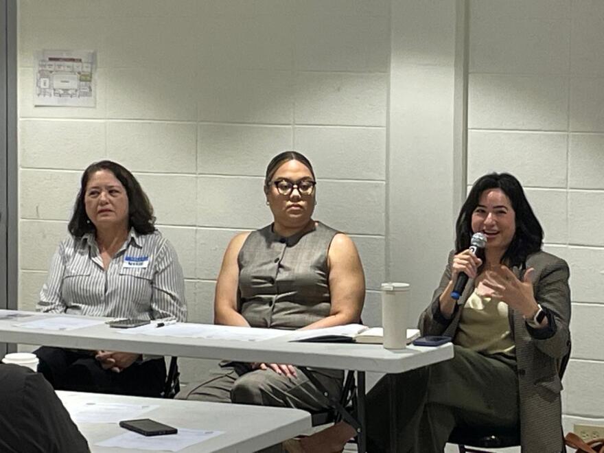 From left, Marie Lizama of Revenue and Taxation, Amanda Shelton of the Department of Public Health and Social Services and Vanessa Williams of the Cannabis Control Board during a cannabis regulation summit on Jan.29, 2026.
