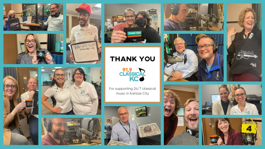 A collage of staff and volunteers during Classical KC's fall member drive