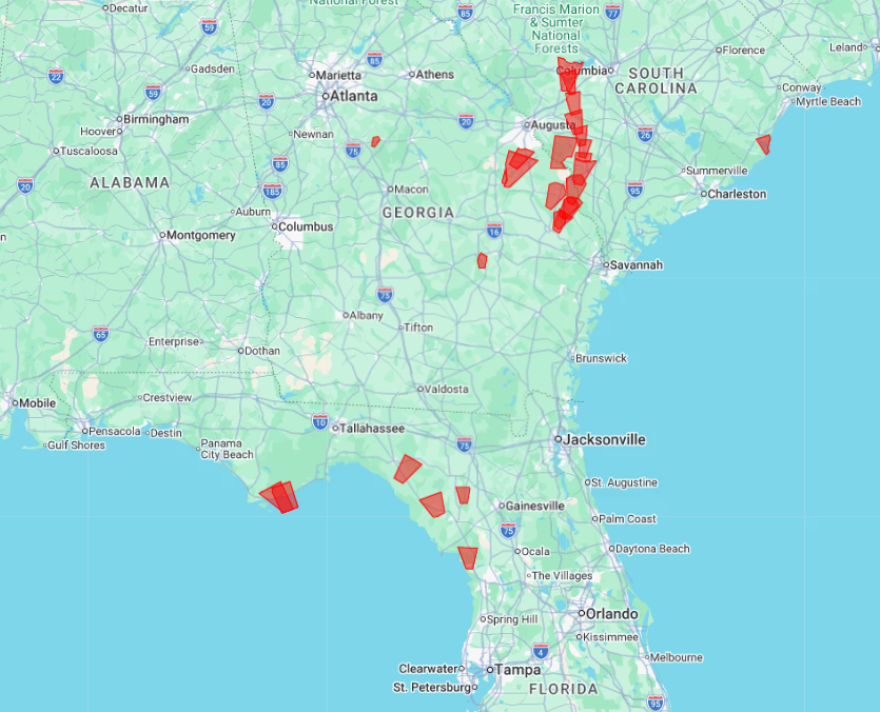 Hurricane Isaias Tornado Warning map.
