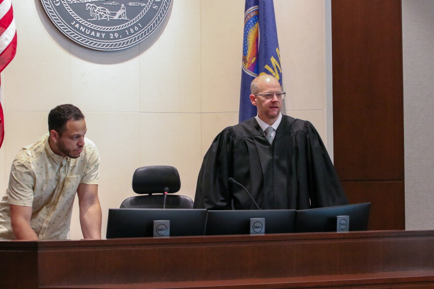 Judge Robert Wonnell presides over a 2025 mock trial held on Constitution Day to teach third graders across the country about the court system.