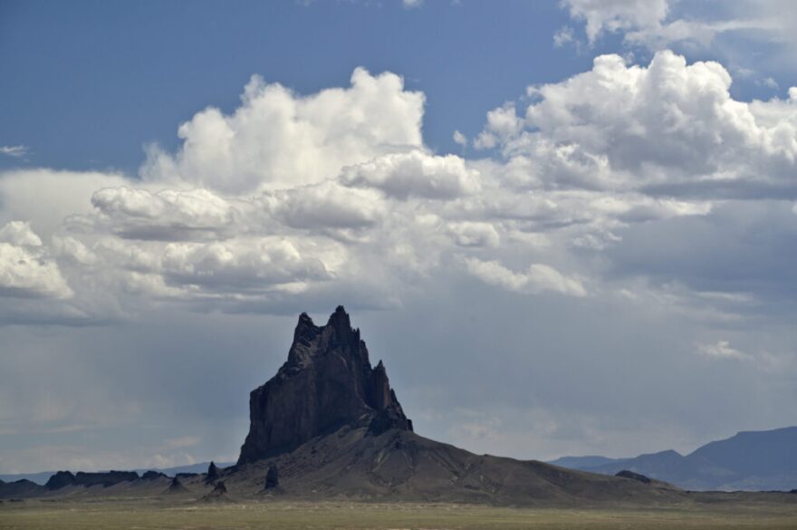 Shiprock, known to the Navajo as “Tsé Bit’ a’í”, is a volcanic rock formation in northwestern New Mexico. (Jerry Redfern)