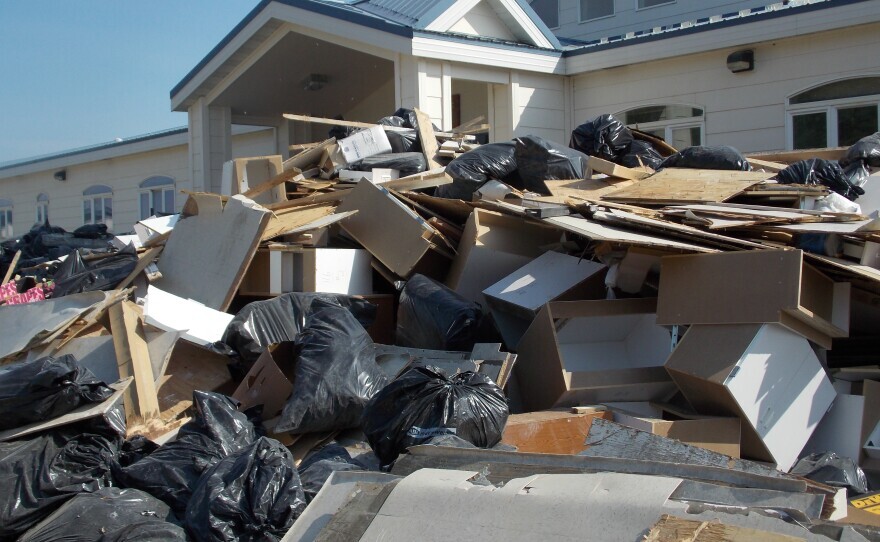 Debris piled up in Galena in the aftermath of a major Yukon River ice jam flood in May 2013.