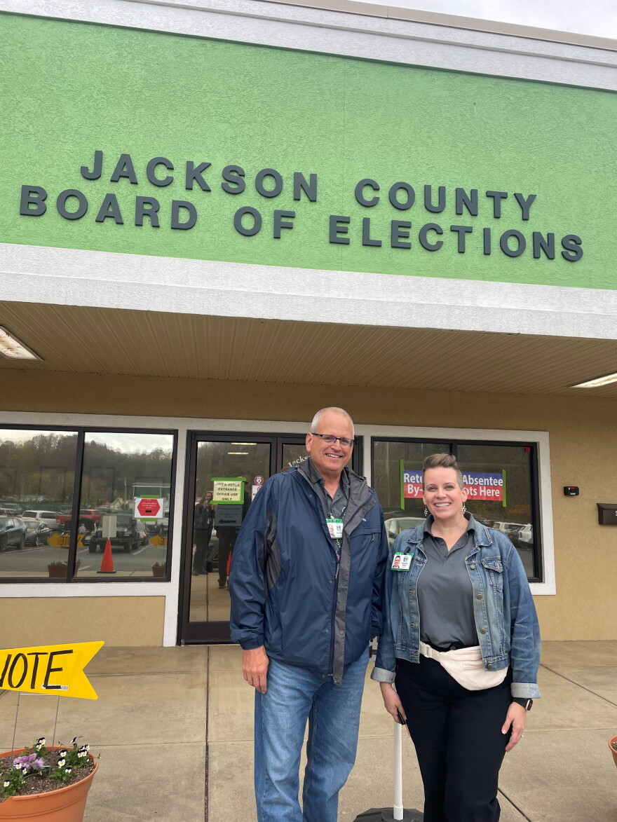 Jackson County Board of Election Member Ron Mau and Director Amanda Allen.