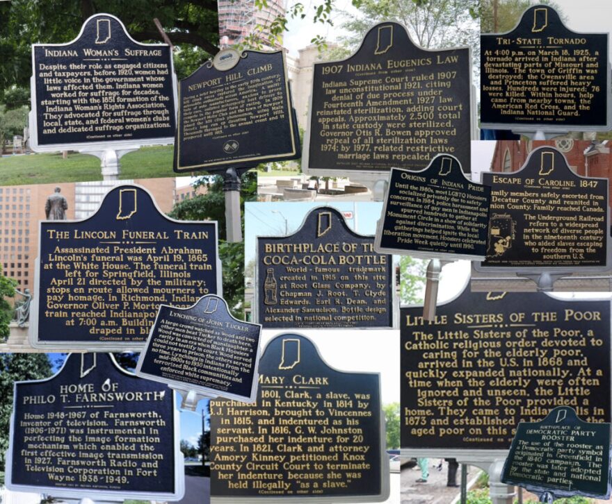 Photo collage of Indiana historical markers