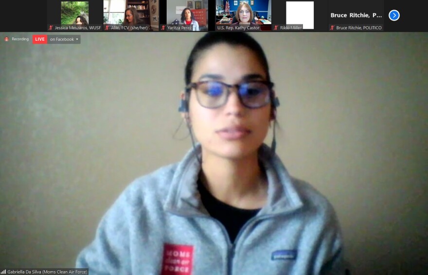 Gabriella Da Silva of Moms Clean Air Force in Tampa talking about energy equity during a virtual press conference Tuesday on the Build Back Better Act.
