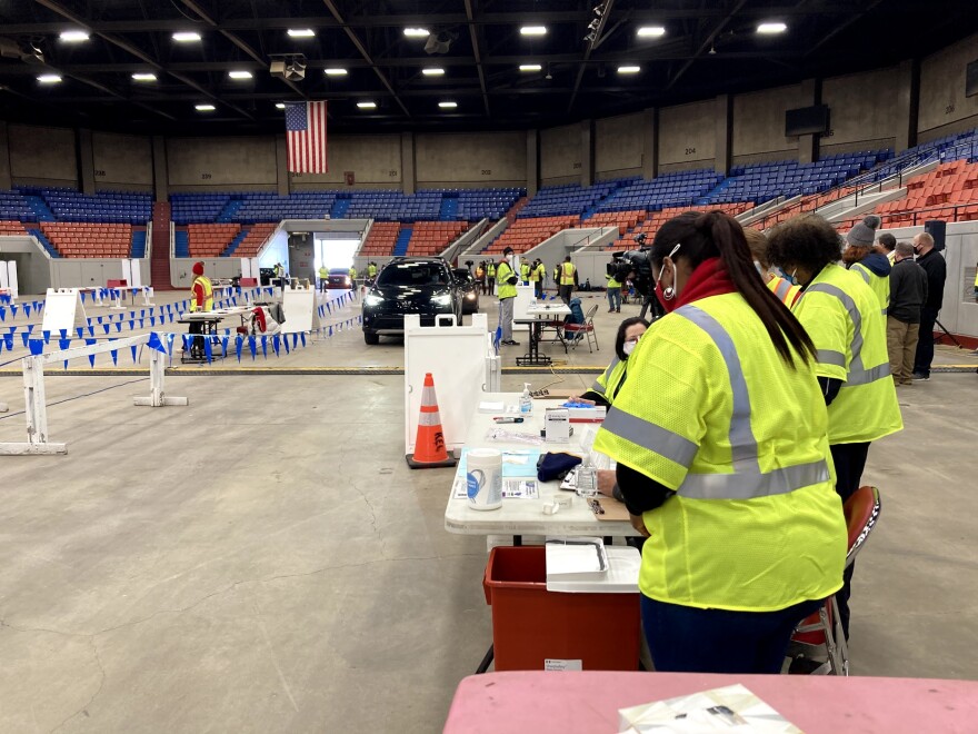 Louisville's first mass vaccination site at Broadbent Arena on January 4, 2020.