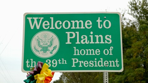 ÒWelcome to PlainsÓ sign, the home of the 39th President, Jimmy Carter, Plains, Georgia