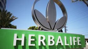 An Herbalife logo is displayed outside an Herbalife office in Torrance, California.