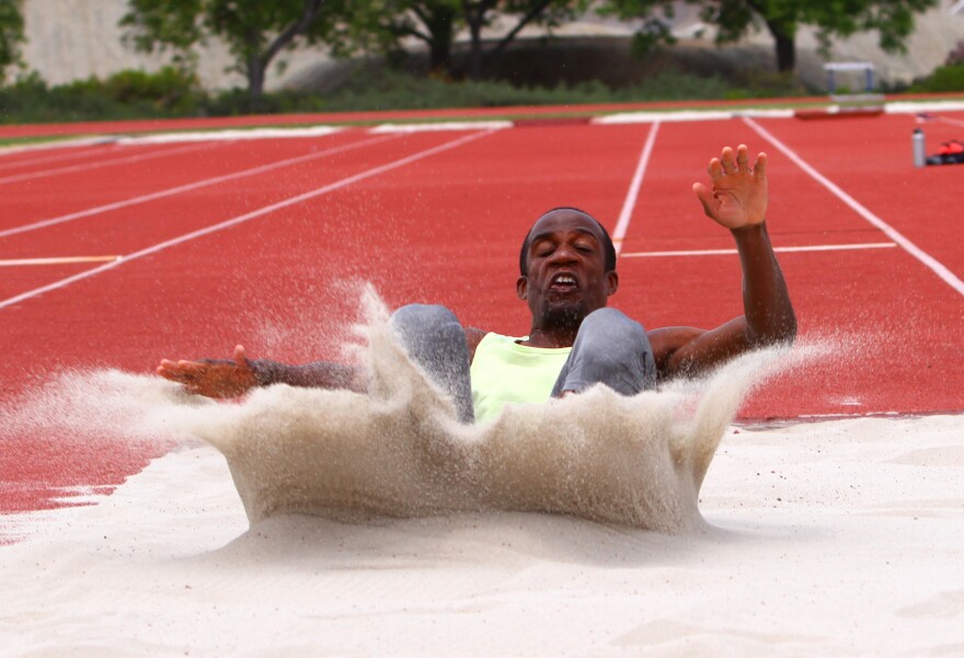 Gillette lands a long jump. At 17, Gillette won his first long jump national championship. Two years later, still a teenager, he won the first of three straight Paralympic silver medals.