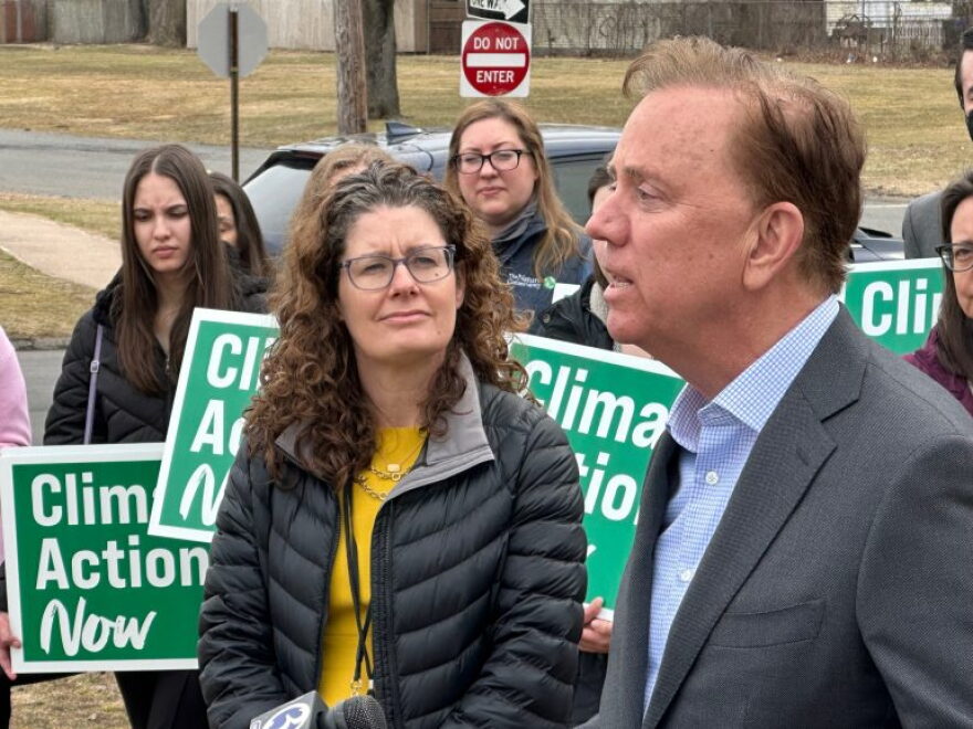 Commissioner Katie Dykes and Gov. Ned Lamont.