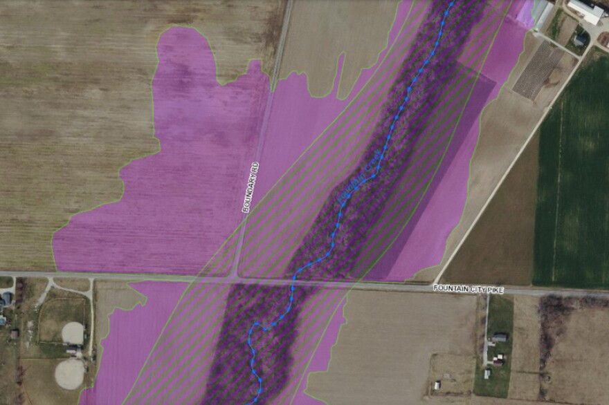 A floodplain map of the area where two Amish brothers built their homes in Wayne County.