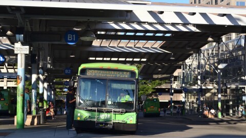 A city bus at depot