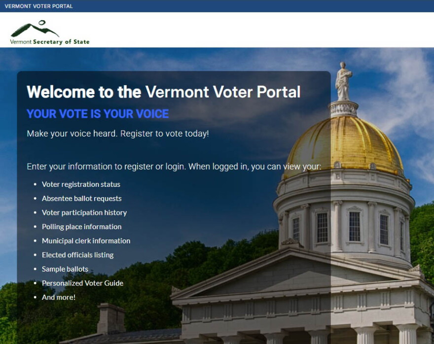 Vermont Secretary of State's voter portal home page