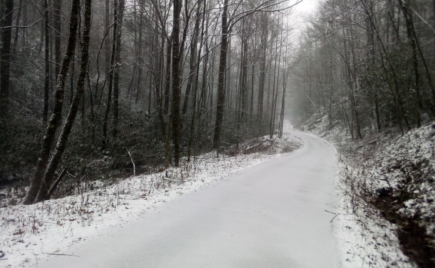 Snow on the road to the transmitter.