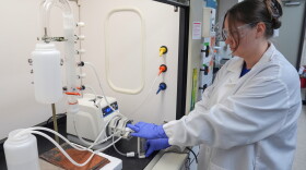 FILE - Stephanie Stoll starts a pump as part of an experiment studying the removal of PFAS from water samples, April 10, 2024, at a U.S. Environmental Protection Agency lab in Cincinnati. (AP Photo/Joshua A. Bickel, File)