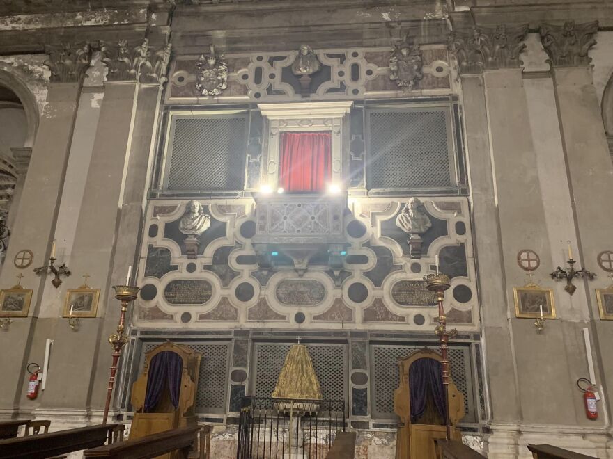 The interior of the Ospedale della Pietà, showing the screens behind which musicians would perform.