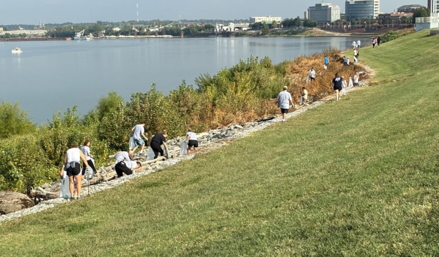 Volunteers clean up the Evansville riverfront during a past ORSANCO River Sweep