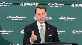 Michigan State athletic director J Batt speaks during a news conference, June 4, 2025, in East Lansing, Mich. 