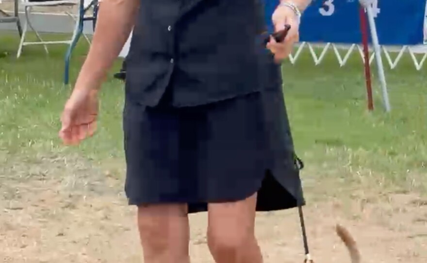 Valerie Christensen declined to compete in one dog show this summer because it was 114 degrees outside. Here she is with Henry the Border Terrier at the cooler Hurricane Ridge dog show in Sequim, Wash., on July 31.