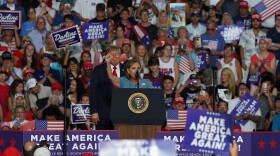 President Donald Trump and Sen. Darline Graham at the Myrtle Beach Convention Center on Aug. 21, 2026.