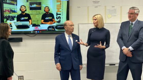 Adivisor to the President Ivanka Tump (second to the right) speaks with the Last Mile founder Beverly Parenti (far left). Trump is joined by Secretary of Commerce Wilbur Ross and Gov. Eric Holcomb (far right).
