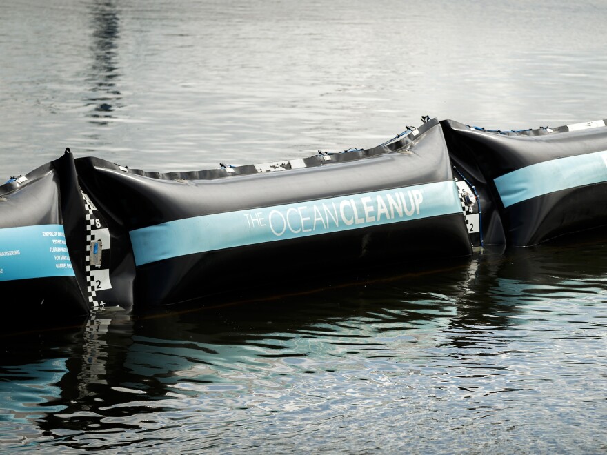 A prototype of The Ocean Cleanup project floats off the Dutch coast on June 22, 2016.