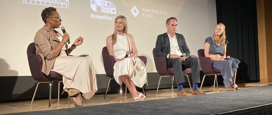 Former NPR anchor Audie Cornish moderates a panel during the opening of the 2024 DC DOX Film Festival