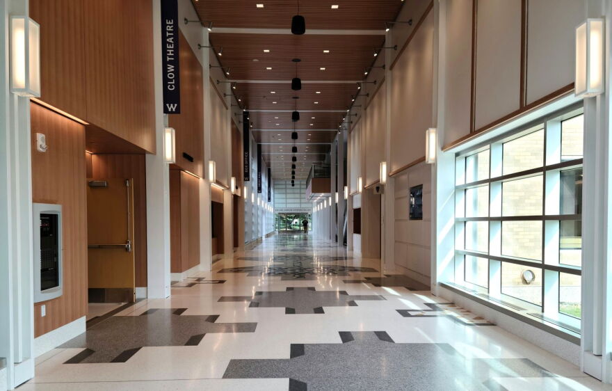 The Ken and Lorraine Epperson Gallery stretches across the the ground floor of the Goldfarb Center for Performing Arts.