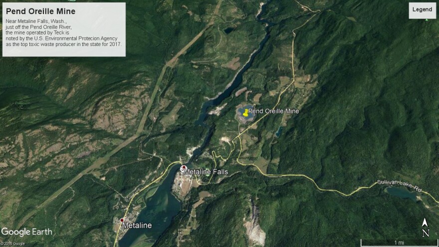 The Pend Oreille Mine operated by Teck is located in northeastern Washington near Metaline Falls. CREDIT: GOOGLE EARTH