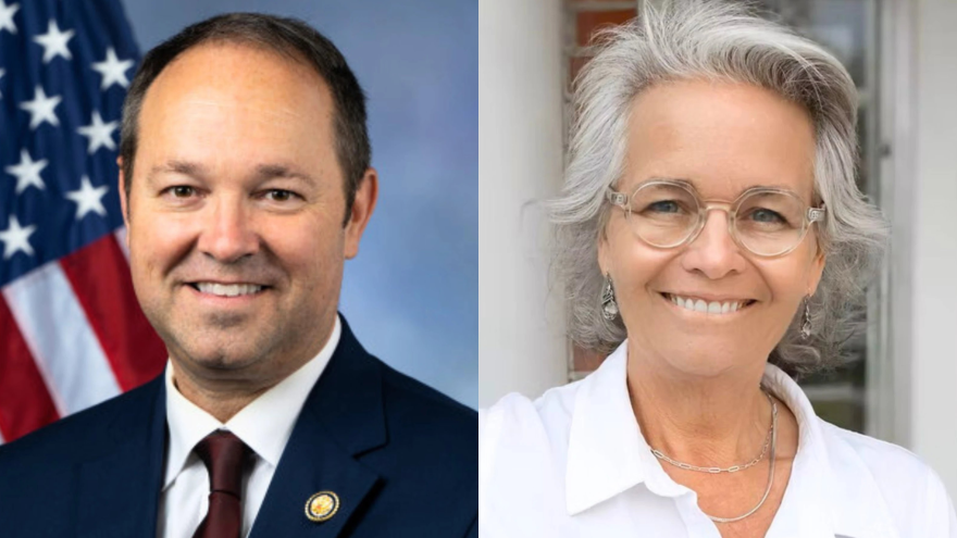 Indiana's 3rd Congressional District candidates from left to right: Incumbent Republican Marlin Stutzman and Democrat Kelly Thompson.