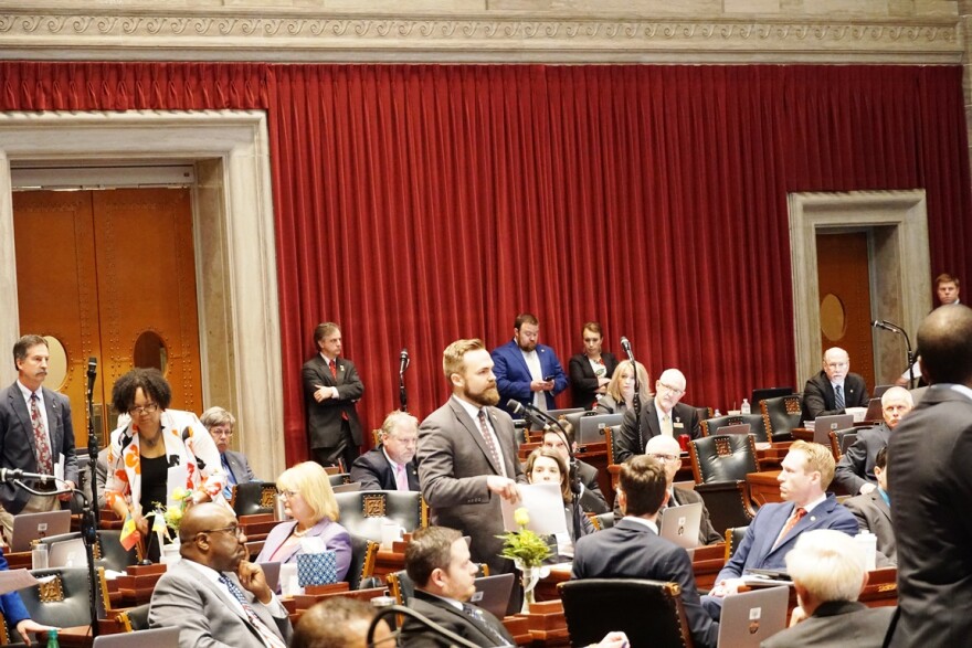 Rep. Nick Schroer, R-O'Fallon, speaks on the House floor Friday. Schroer sponsored HB126, which would ban abortion in Missouri after eight weeks, with no exceptions for rape or incest.