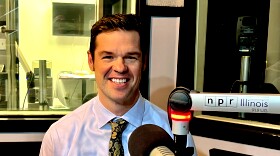 Ryan Croke at the mic NPR Illinois Studio A