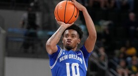 In this file photo, New Orleans guard Dae Dae Hunter shoots and sinks a 3-point basket in the second half of an NCAA college basketball game against Baylor, Nov. 27, 2024, in Waco, Texas. (AP Photo/Tony Gutierrez)