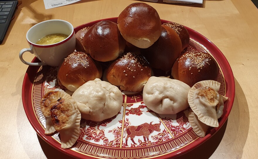 Fr. Ian's 2021 Lunar New Year spread, including both steamed and baked bao.