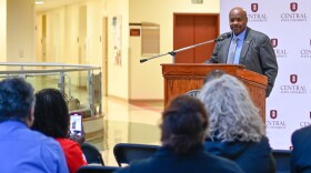 Natural Resources Conservation Service Chief Terry Cosby announces a $4.9 million project with Central State University through the USDA's Partnerships fo Climate Smart Commodities effort. NRCS photo by Brooke DeCubellis