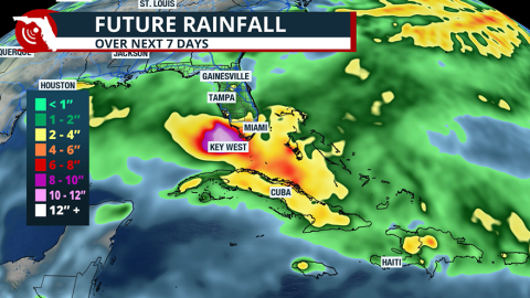 Forecast rainfall over next week.