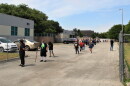 People in line for free tests at Las Palmas Library.