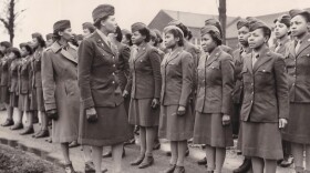 Members of the 6888th battalion stand in formation in Birmingham, England, in 1945. (U.S. Army Women's Museum via AP, File)