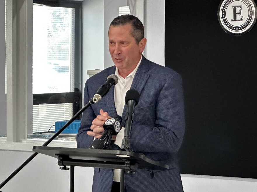 Pete McCown, President of the Community Foundation of Elkhart County, speaks at the ceremony.
